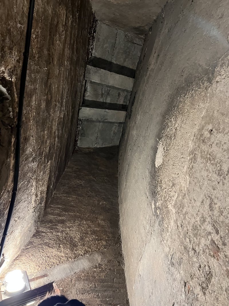 The passage between the two shells, with the stair rising through it
