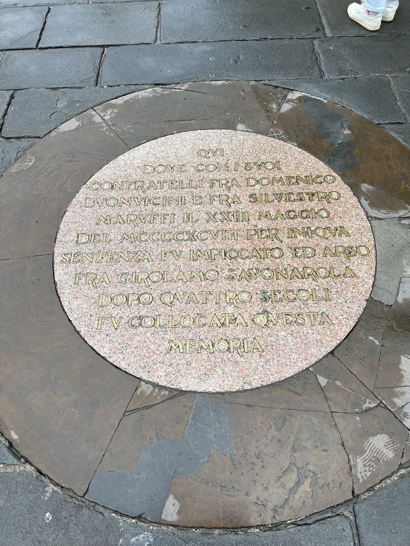 The pavement plaque in Piazza della Signoria