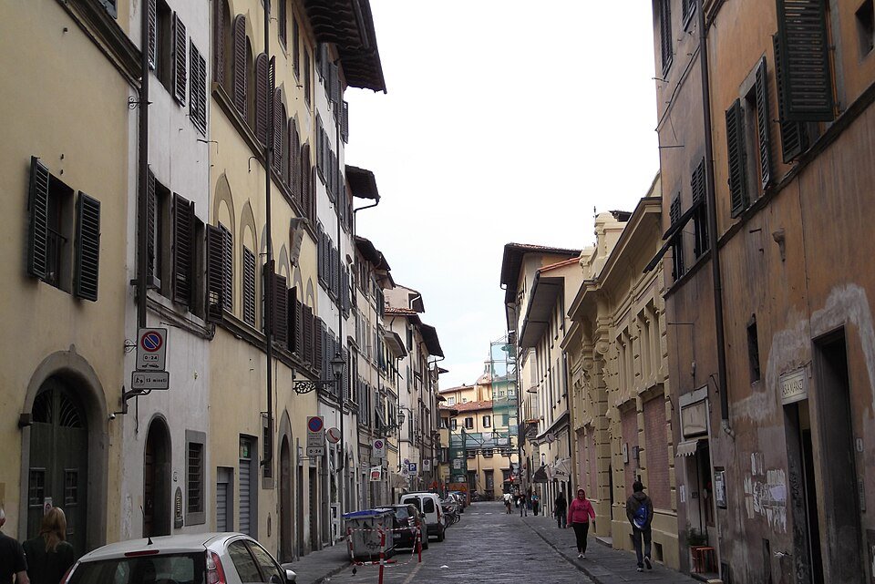 A street in the old centre, shopfronts and all