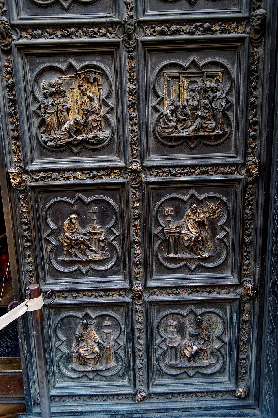 Firenze Florence Piazza del Duomo Battistero di San Giovanni 1128 View South on Gilded Bronze doors 1422 by Lo