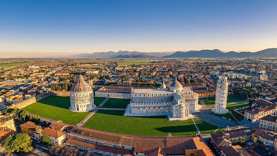 Piazza dei miracoli aerial panorama
